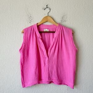 9Seed Gauze Top Pink Seersucker Sleeveless Boxy Cropped Cotton Beach
